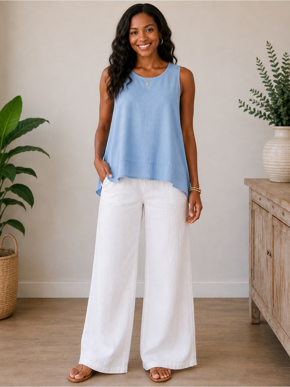 Jason Wu Linen Blend High Low Tank Top Blue XXS